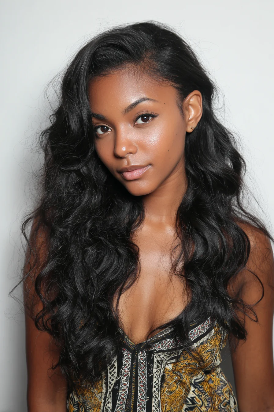 Long Layered Side-Parted Beach Waves for Natural Texture