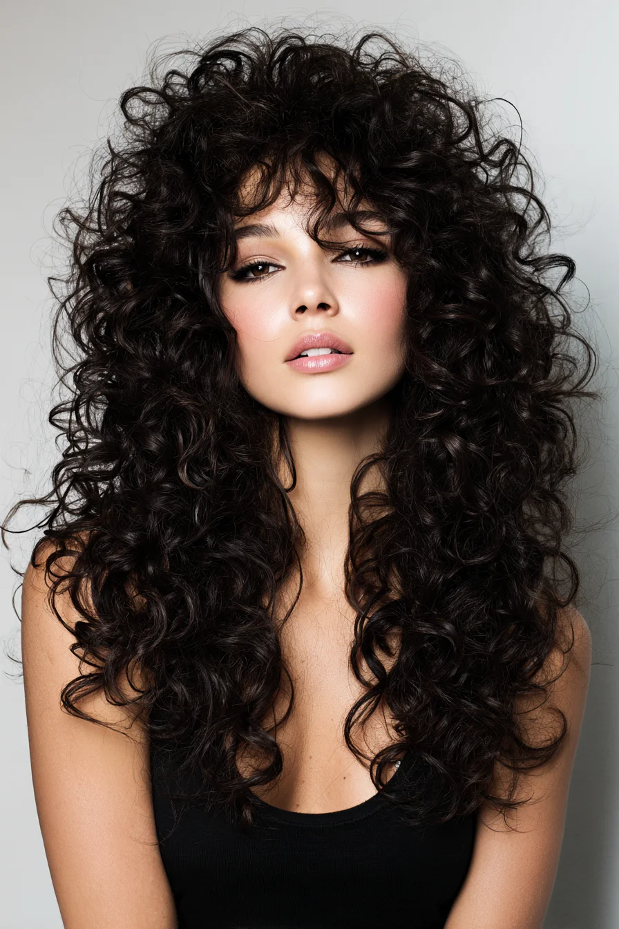 Long Layered Voluminous Curly Cut with Curtain Fringe — 3B–3C Texture