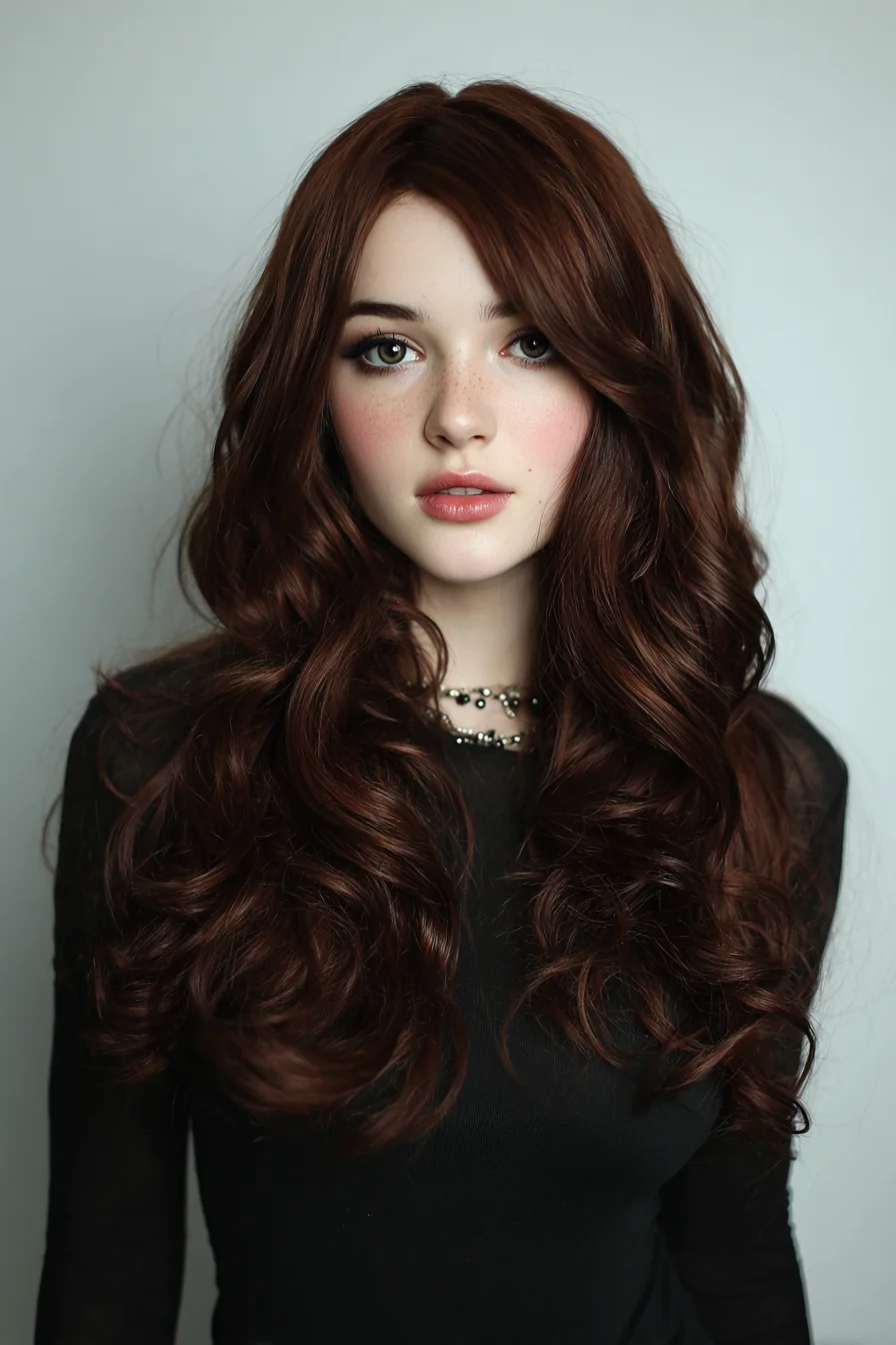 Long Layered Voluminous Waves with Side-Swept Face-Framing