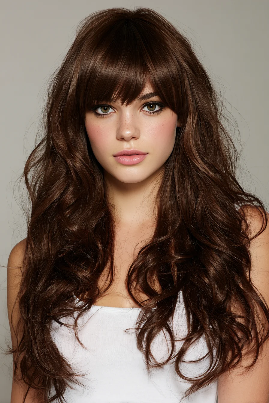 Long Layered Waves with Blunt Bangs — Textured Salon Cut