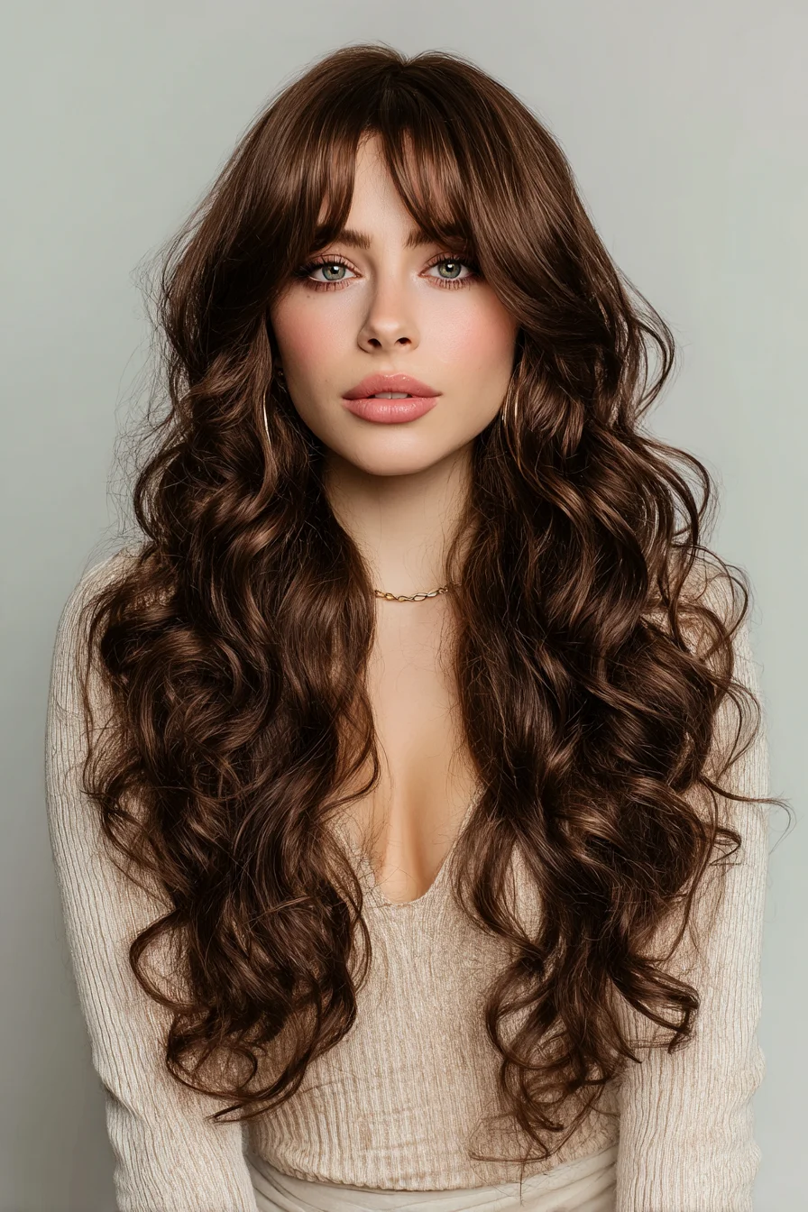 Long Layered Waves with Curtain Bangs — Voluminous Soft Curls