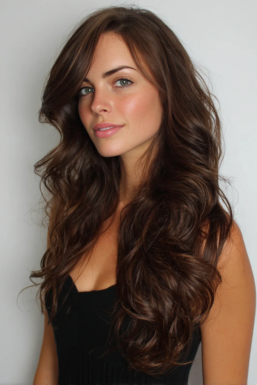 Long Layered Waves with Side-Swept Fringe — Voluminous Salon Style