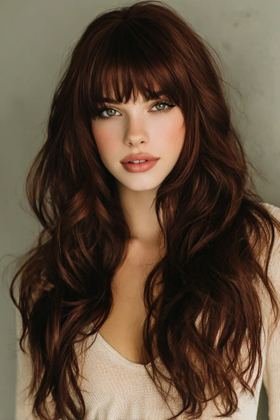 Long Layered Waves with Soft Curtain Bangs — Textured Salon Cut