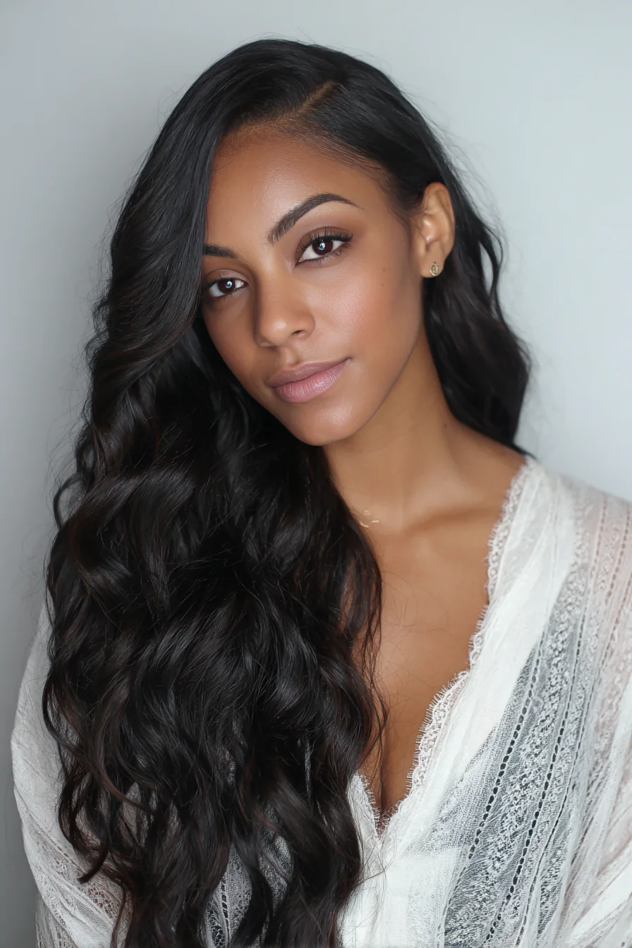 Long Side-Swept Deep Waves for Thick Natural Hair