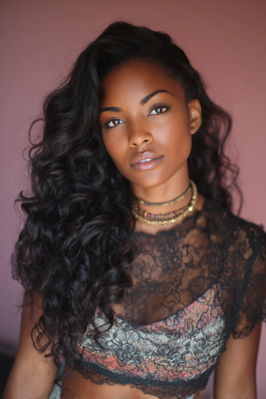 Long Side‑Swept Voluminous Loose Curls — Layered Curly Hairstyle