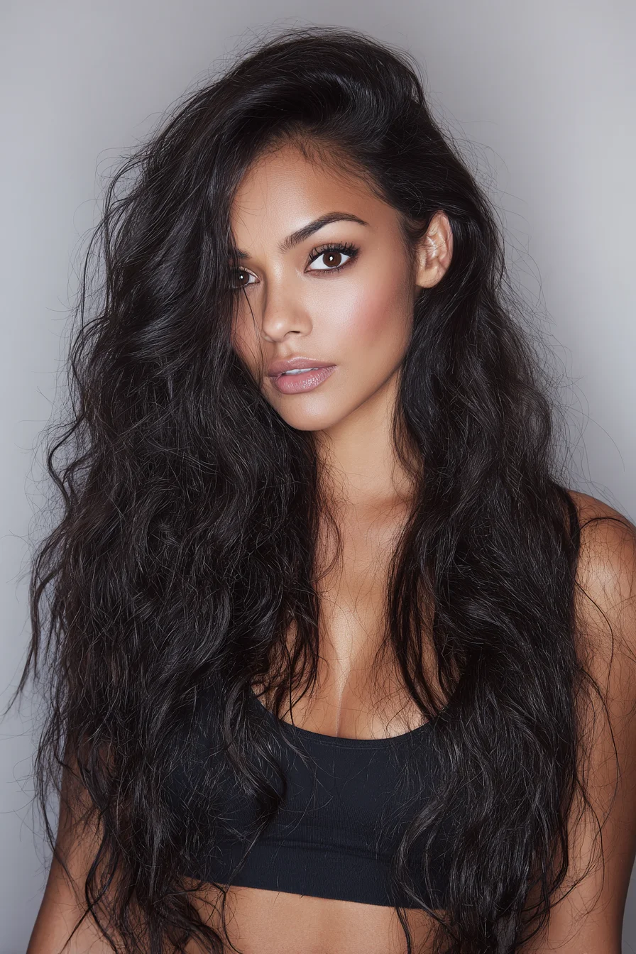 Long Textured Beach Waves with Face‑Framing Layers