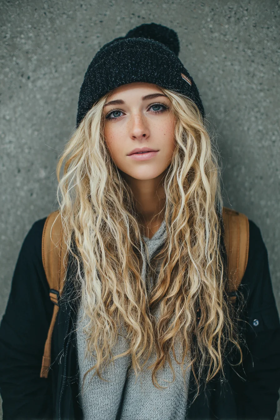 Long Textured Beach Waves with Natural Blonde Highlights
