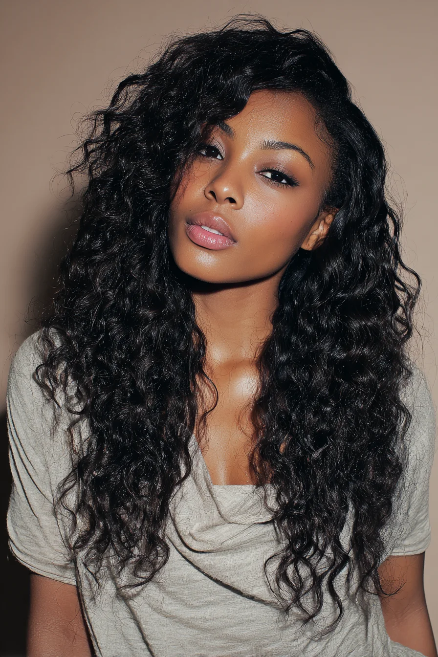 Long Textured Curly Layers with Deep Side Part — Defined Natural Waves