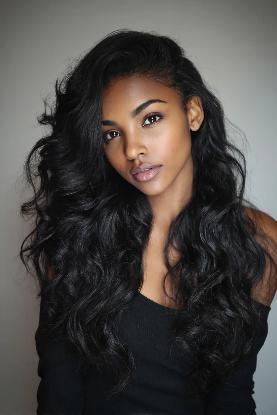 Long Voluminous Loose Waves with Deep Side Part