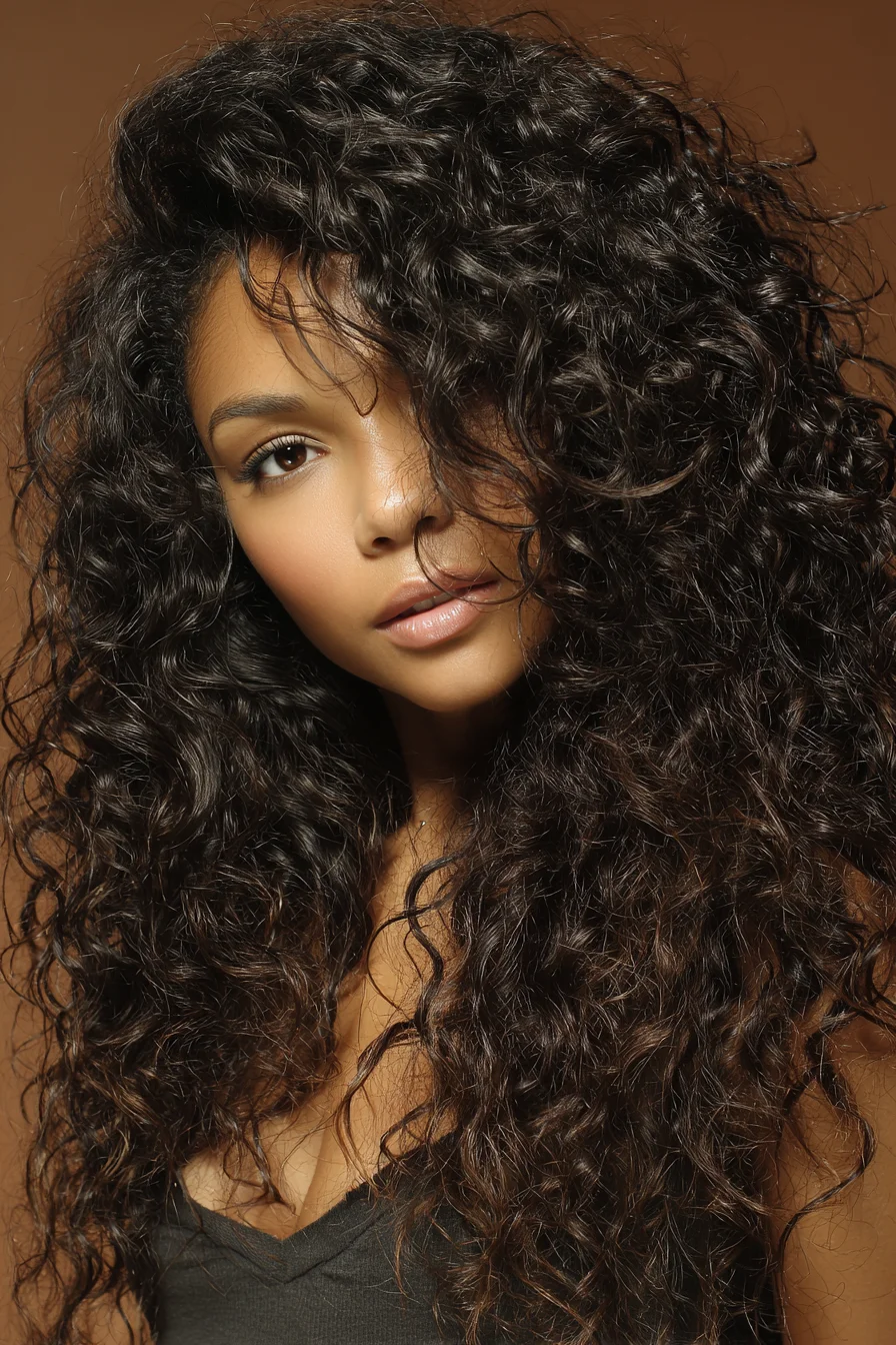 Long Voluminous Natural Curls with Face‑Framing Layers
