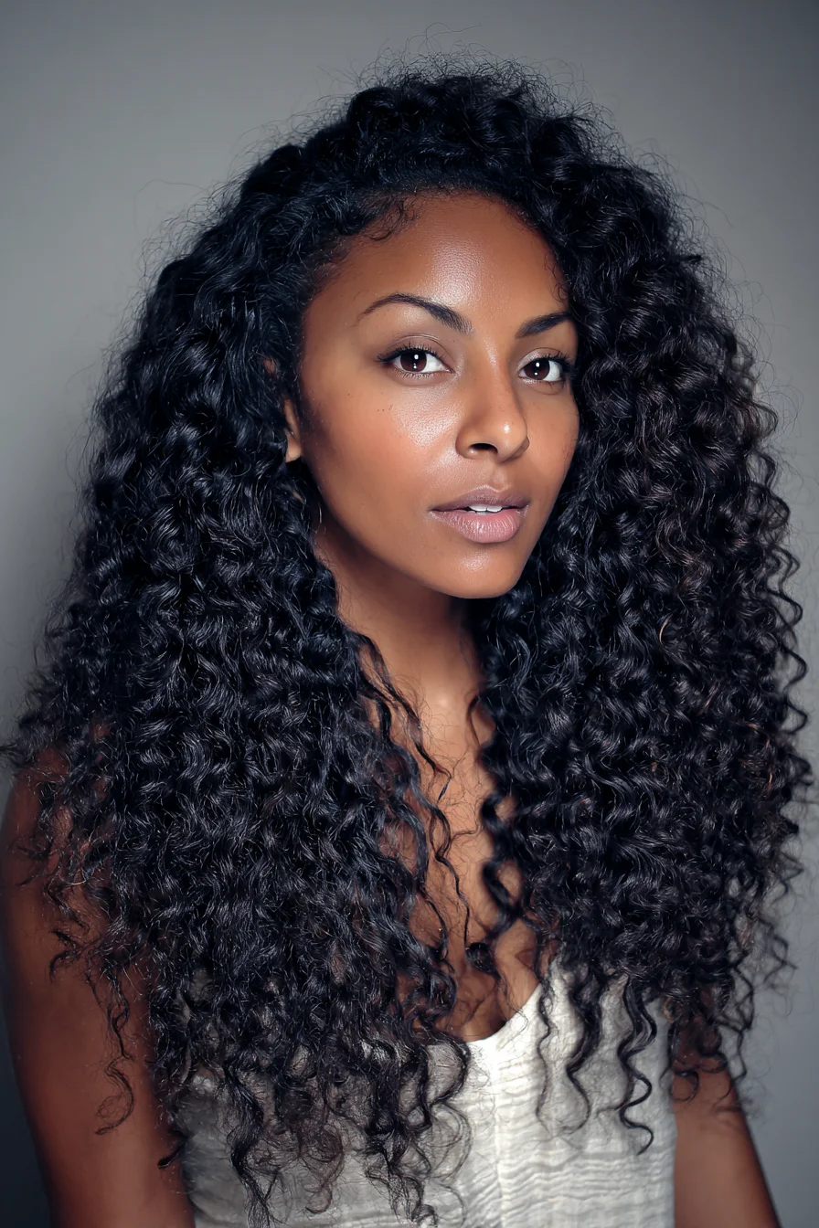 Long Voluminous Natural Curly Hair with Defined Ringlets