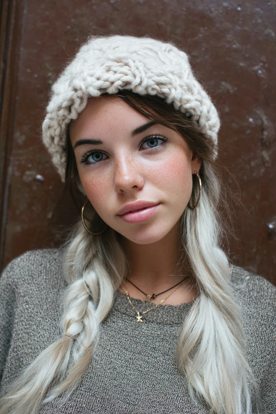 Loose Low Braids with Beanie — Tousled Blonde Styling