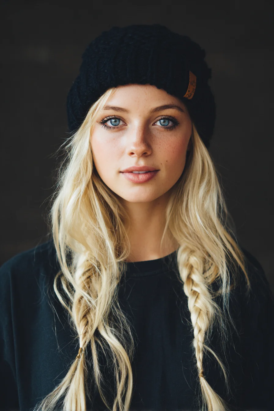 Loose Textured Double Braids with Face‑Framing Pieces