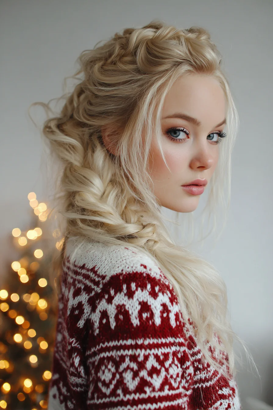 Loose Textured Fishtail Braid with Soft Face‑Framing Pieces