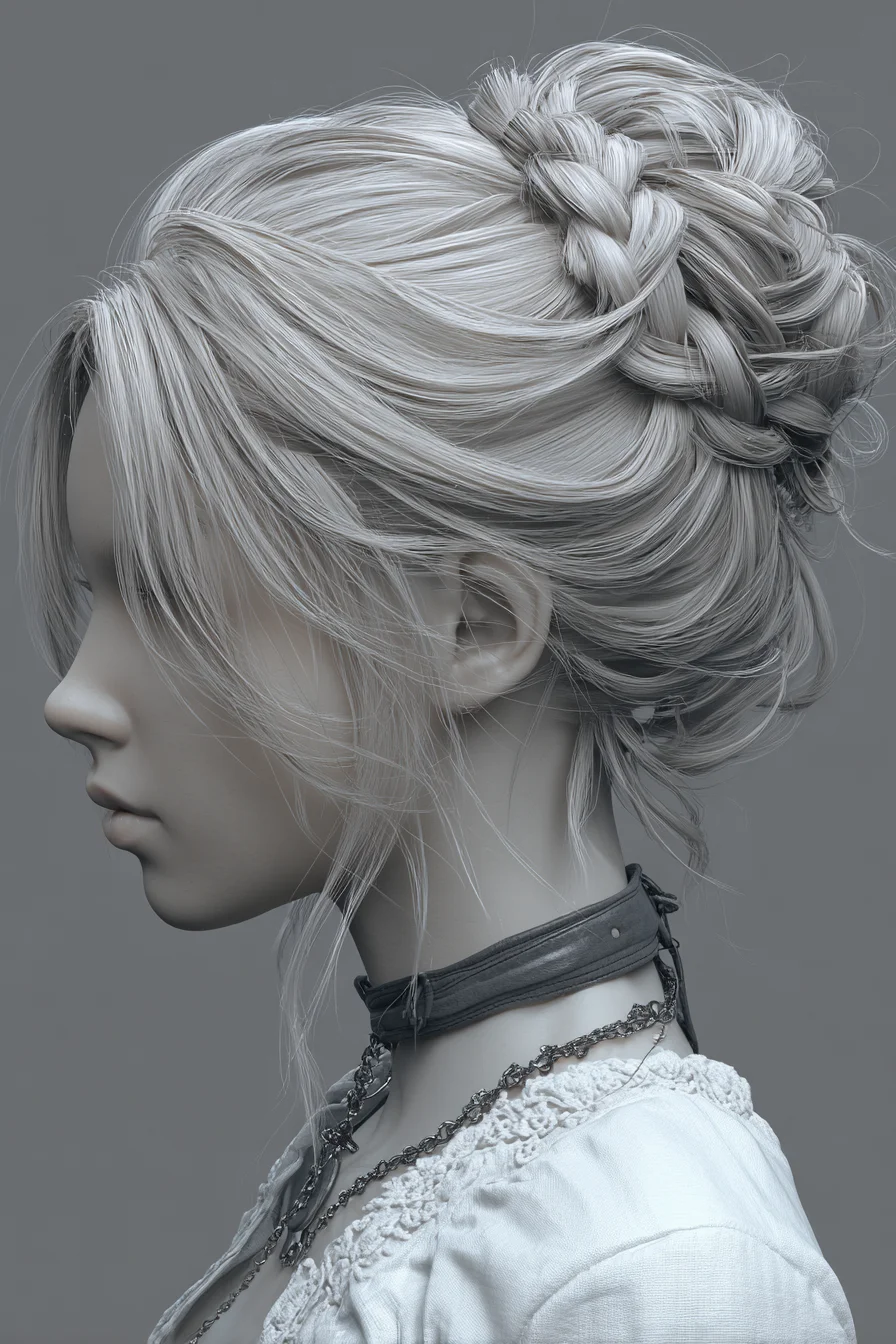 Messy Braided Crown Updo with Face‑Framing Tendrils