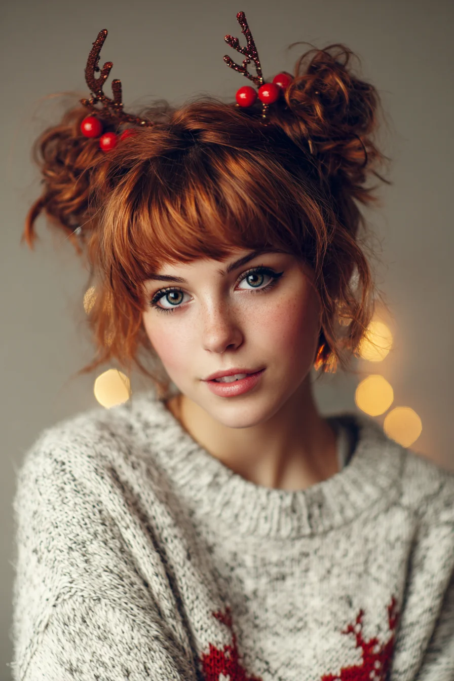 Messy Double Buns with Blunt Fringe — Textured Holiday Space Buns