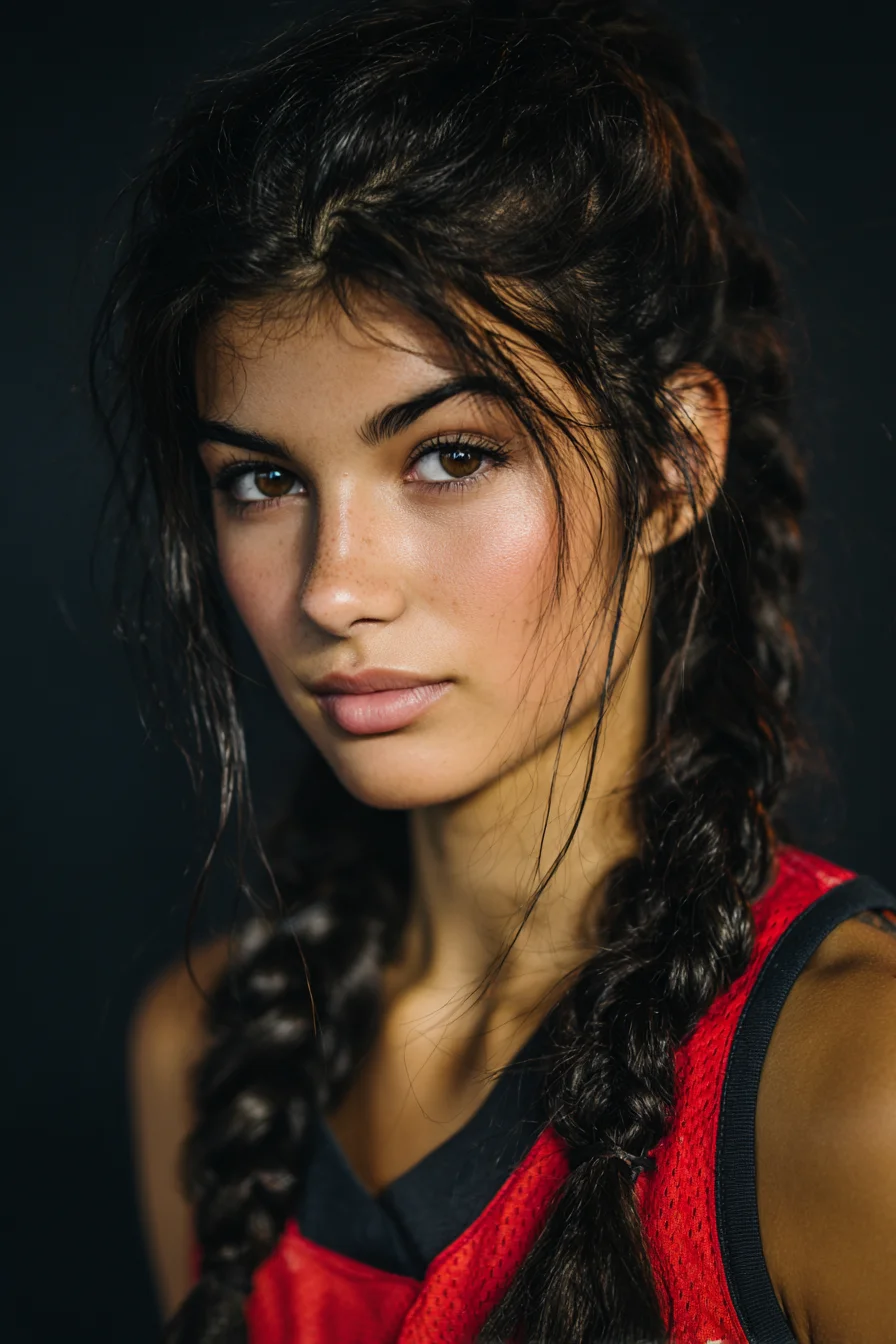 Messy Double Dutch Braids with Face‑Framing Wisps — Textured Sporty Style