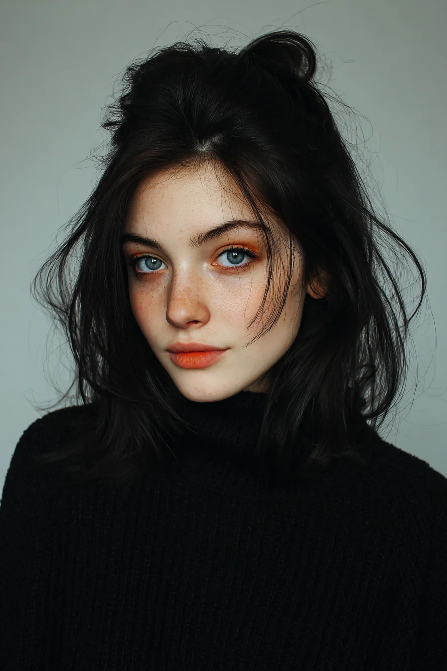 Messy Half‑Up Lob with Face‑Framing Layers