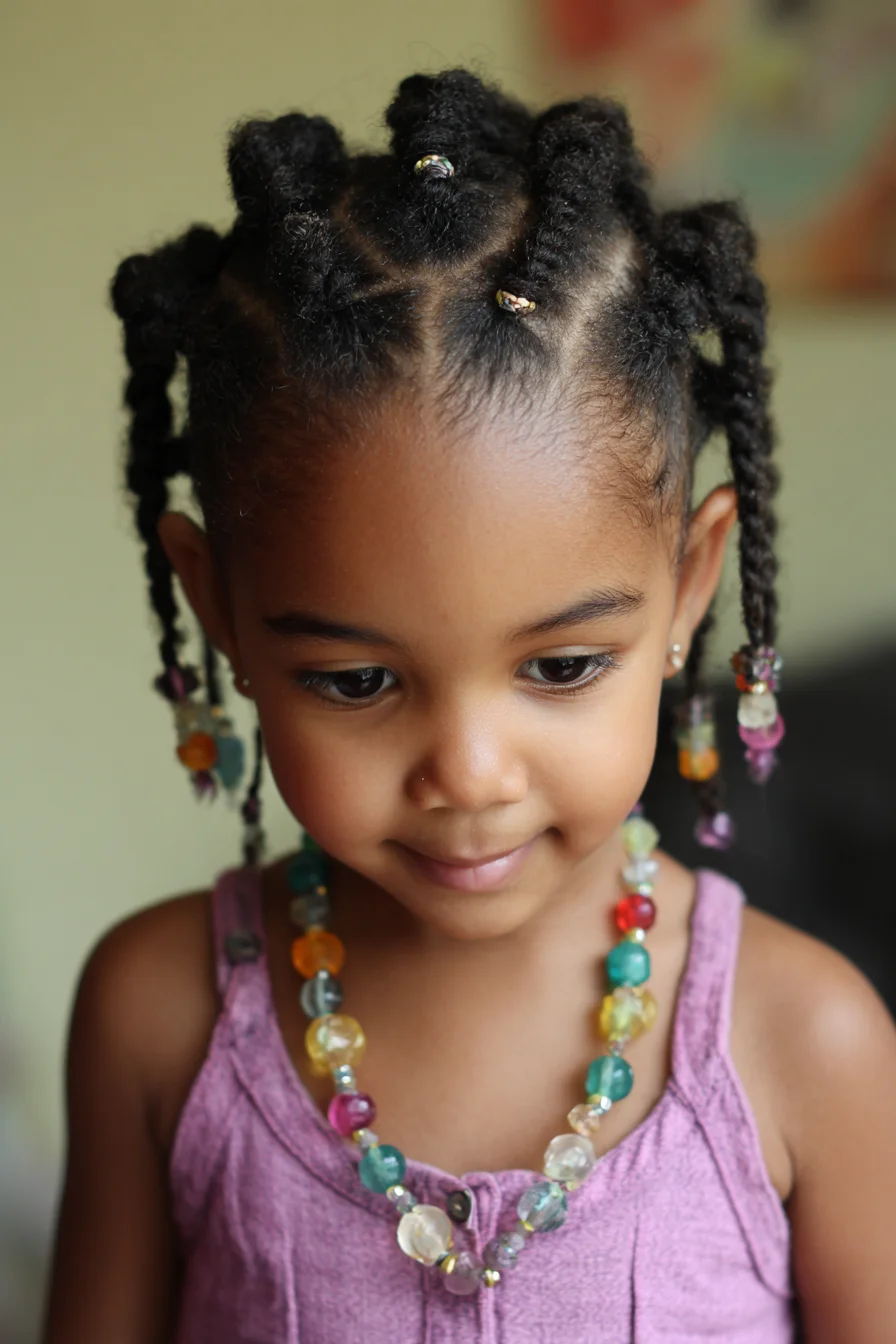 Mini Bantu Knots with Beaded Braided Ends — natural kinky/coily styling