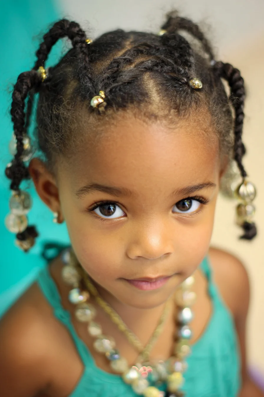 Mini Cornrows with Beaded Braids — Protective Kids Style
