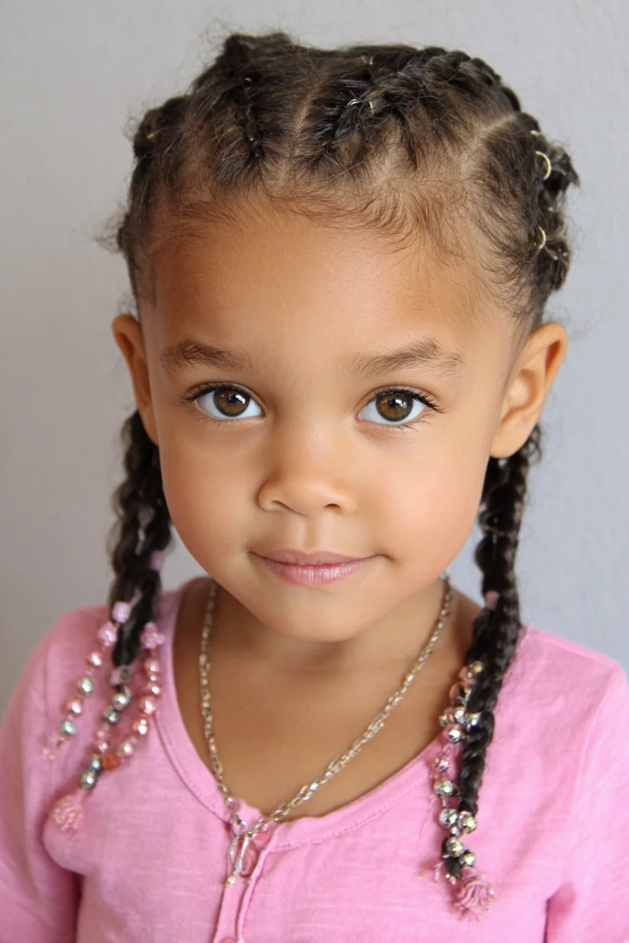 Neat Cornrow Braids with Beads and Edge Styling
