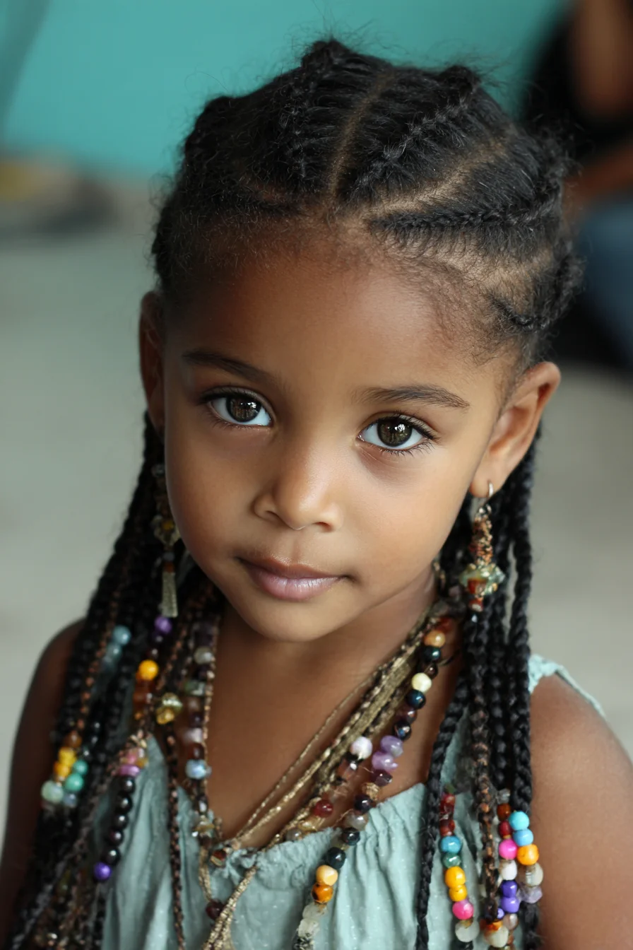 Neat Cornrows with Beaded Individual Braids — Protective Style for Natural Hair