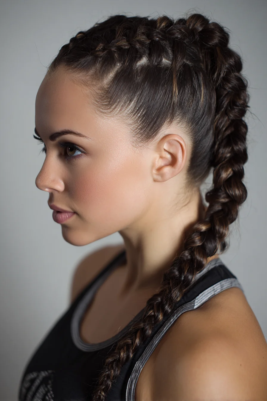 Parallel Dutch (Boxer) Braids Merged Into a Chunky Braided Ponytail