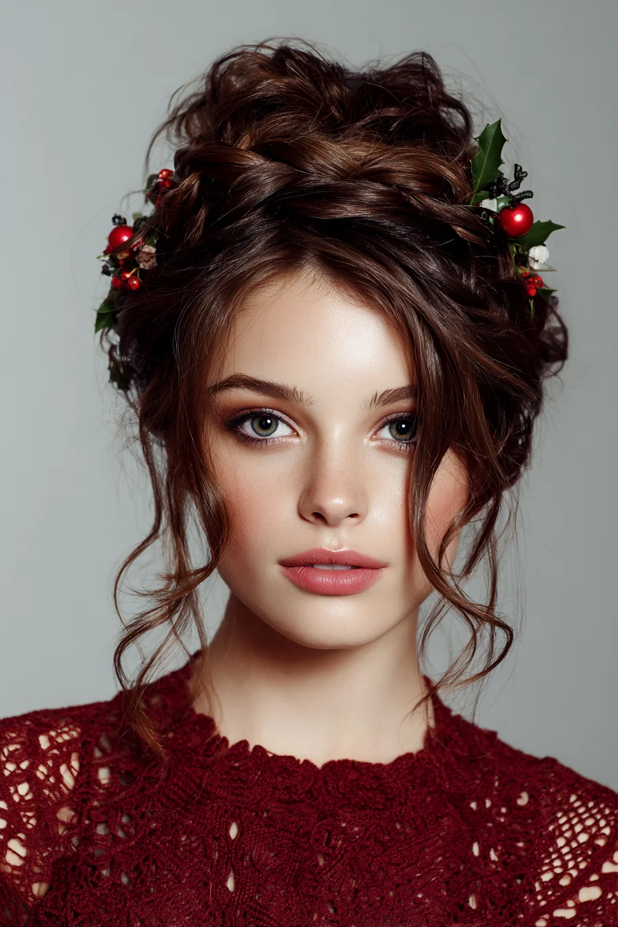 Romantic Braided Crown Updo with Face‑Framing Tendrils