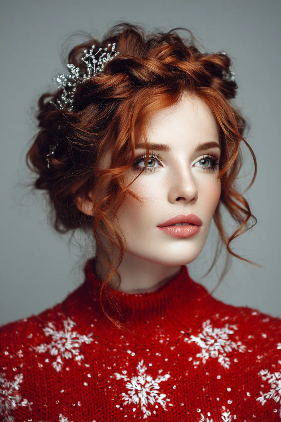 Romantic Braided Crown Updo with Soft Face‑Framing Tendrils