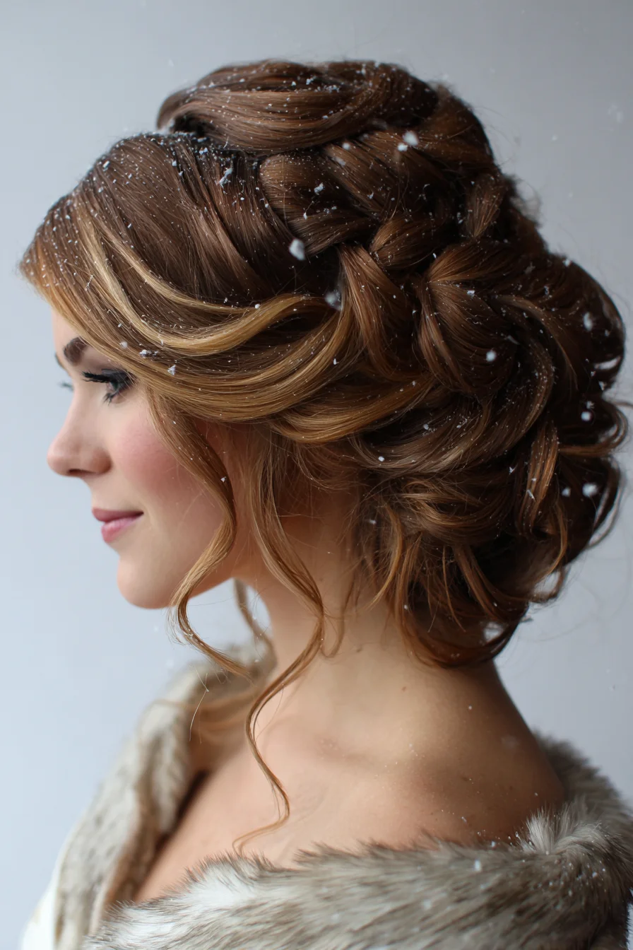 Romantic Braided Low Chignon Updo with Face‑Framing Tendrils