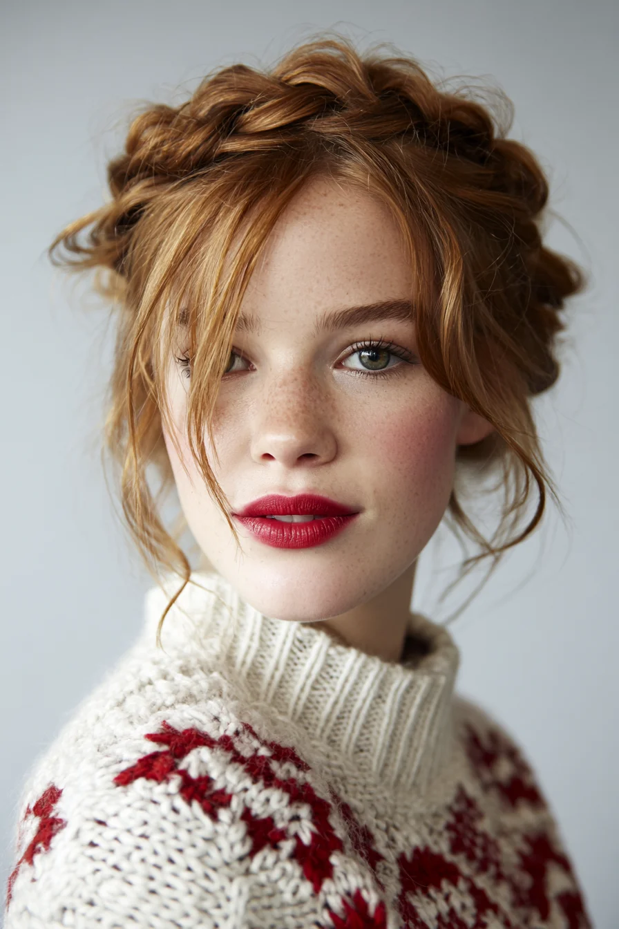 Romantic Crown Braid Updo with Face‑Framing Tendrils