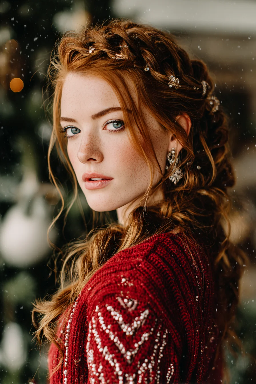 Romantic Crown Braid with Textured Waves (Braided Half-Up)