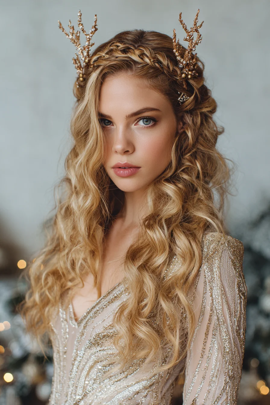 Romantic Crown Braids with Loose Beachy Waves