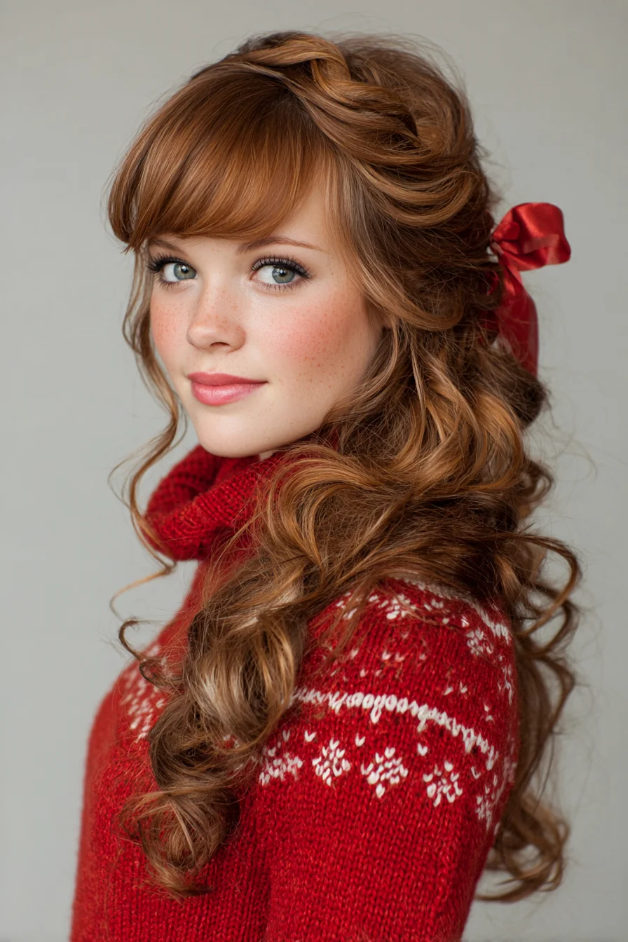 Romantic Half-Up Twisted Curls with Ribbon — Long & Medium Hair