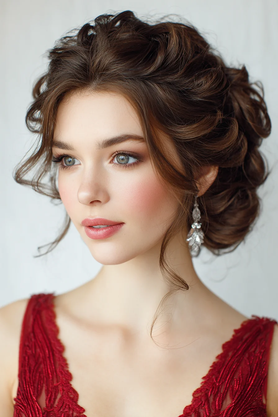 Romantic Textured Low Updo with Soft Face‑Framing Tendrils