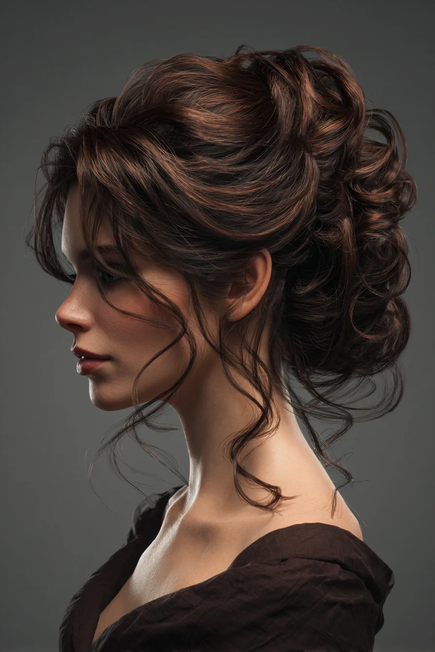 Romantic Textured Updo with Loose Face‑Framing Tendrils