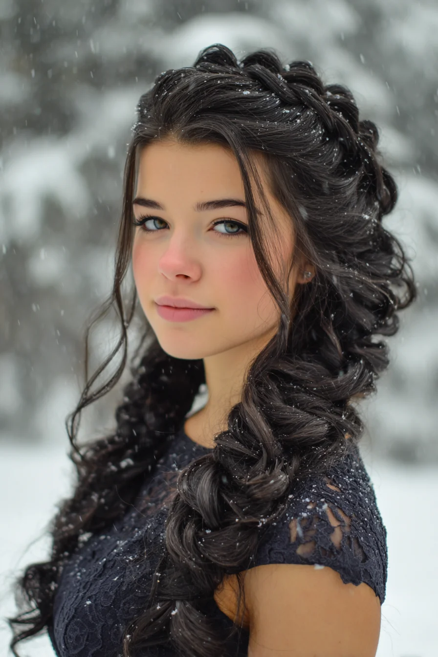 Romantic Voluminous Braided Half‑Up with Loose Face‑Framing Tendrils