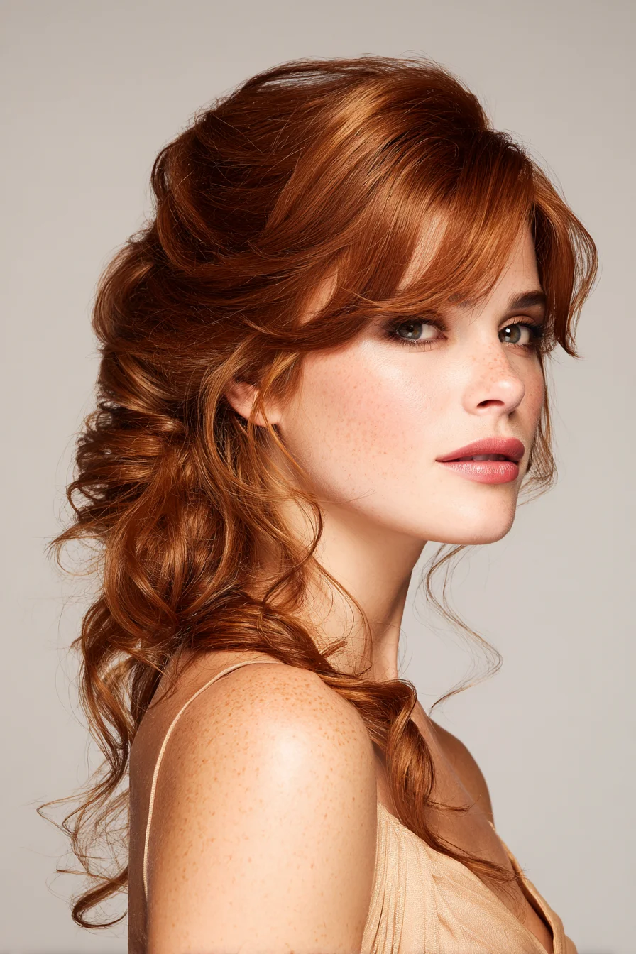 Romantic Voluminous Half-Up Half-Down with Face‑Framing Bangs