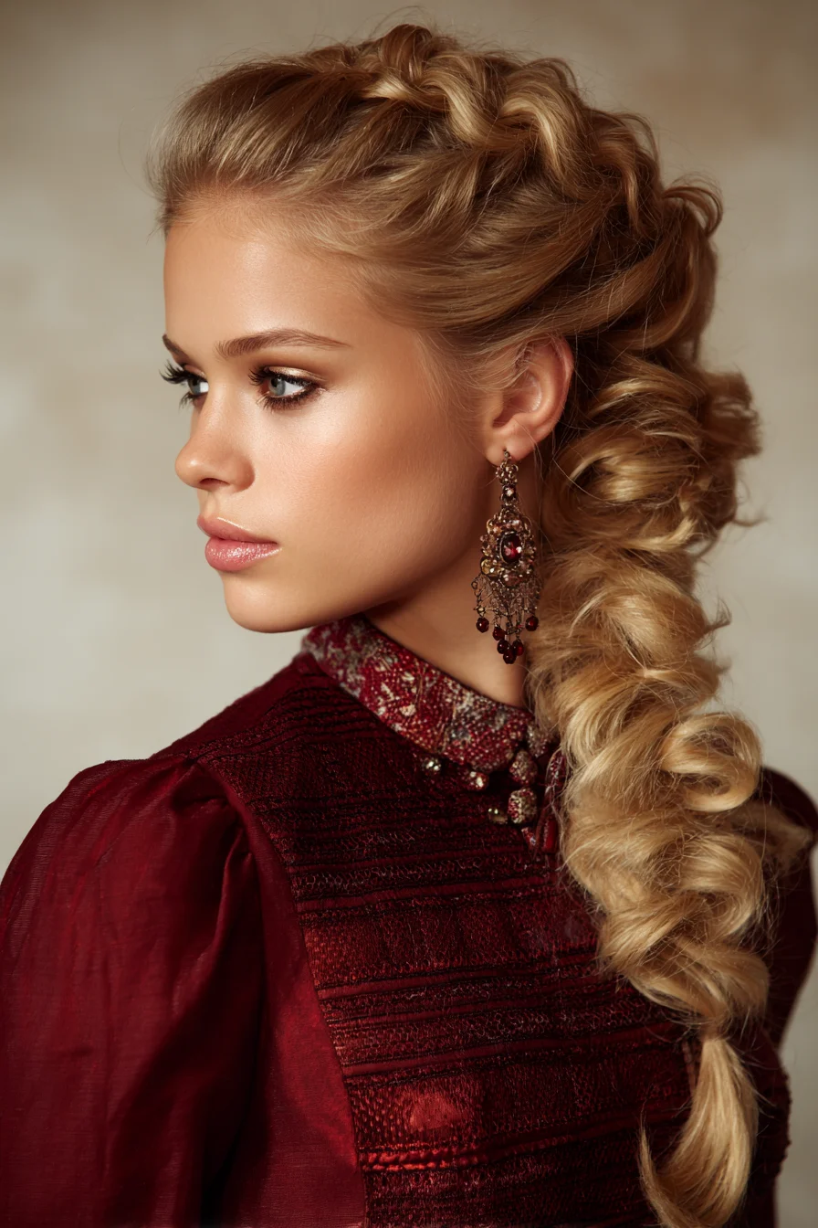 Romantic Voluminous Side Braid with Textured Curls