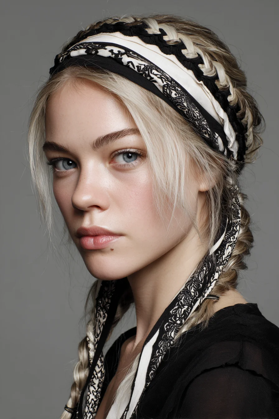 Scarf-Integrated Double Dutch Braids — Boho Headband Braid for Medium-Long Hair