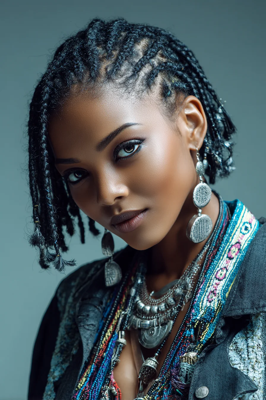 Short Cornrow-to-Box Braids with Beaded Ends