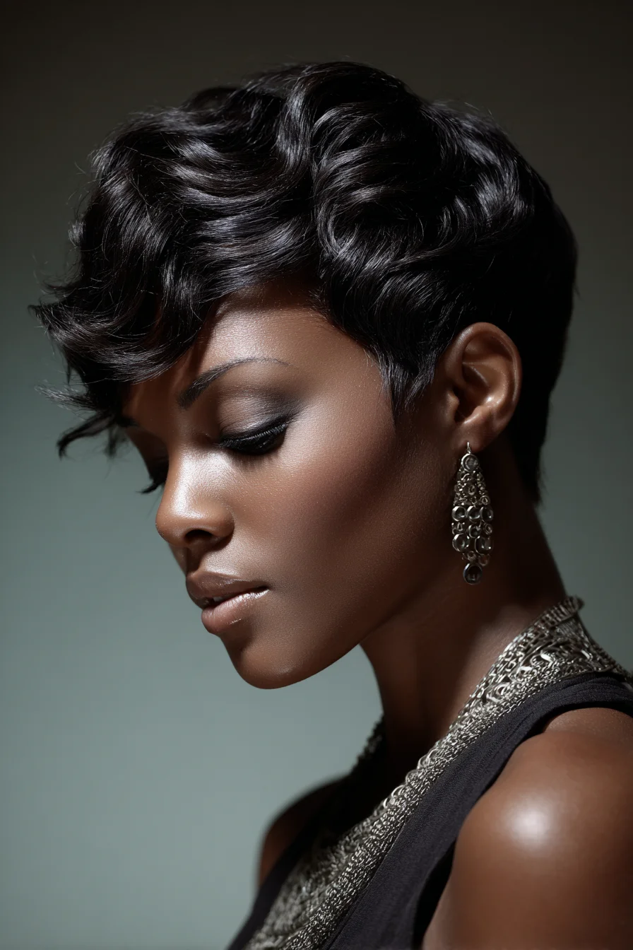 Short Glossy Pixie with Defined Finger Waves