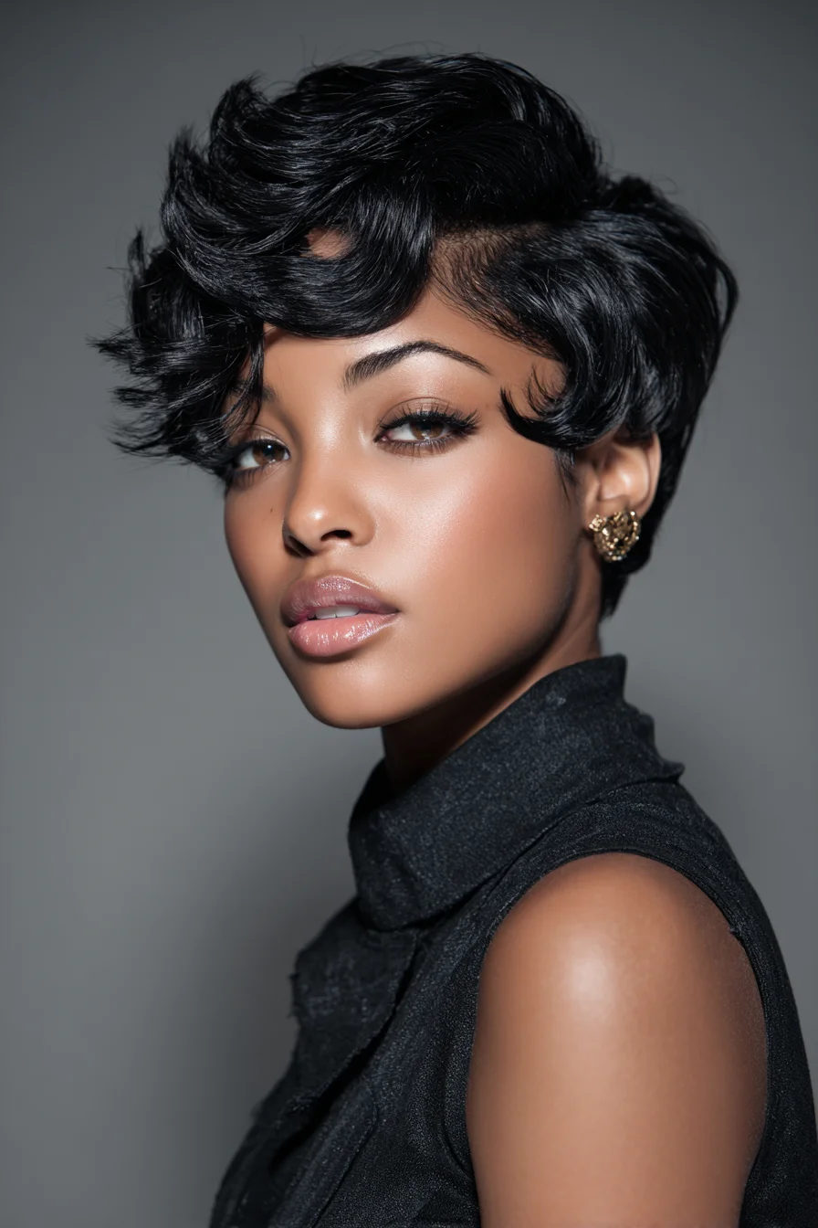Short Pixie with Sculpted Finger Waves and Side-Swept Volume