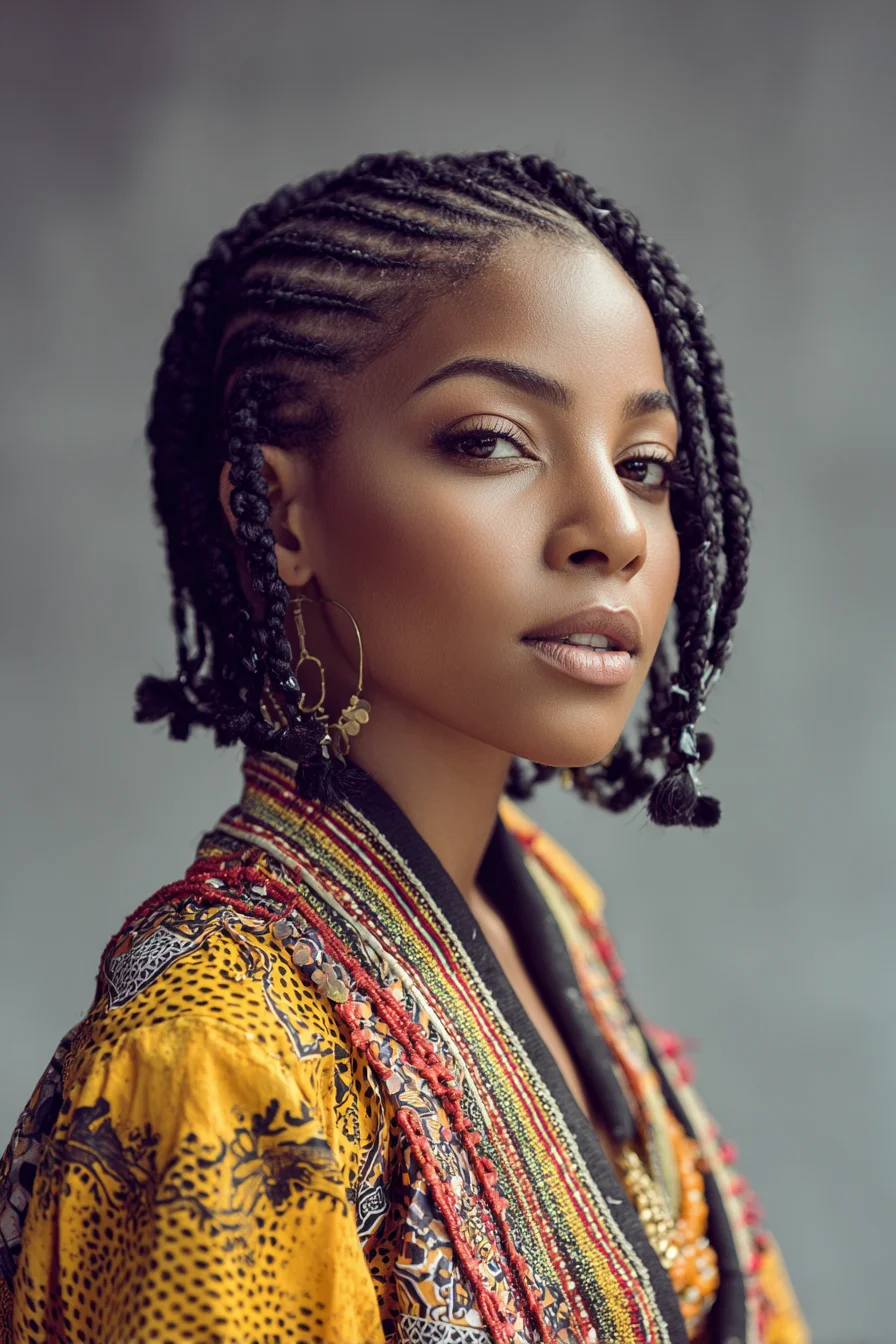 Short Side-Parted Cornrow Bob with Small Box-Braid Ends