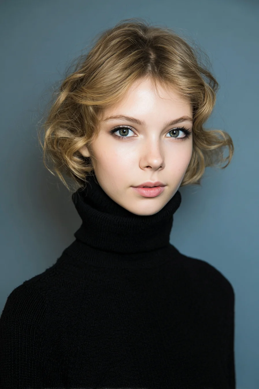 Short Textured Bob with Soft Waves and Subtle Curtain Fringe