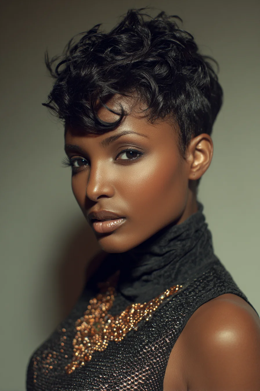 Short Textured Pixie with Tousled Finger Waves and Tapered Sides
