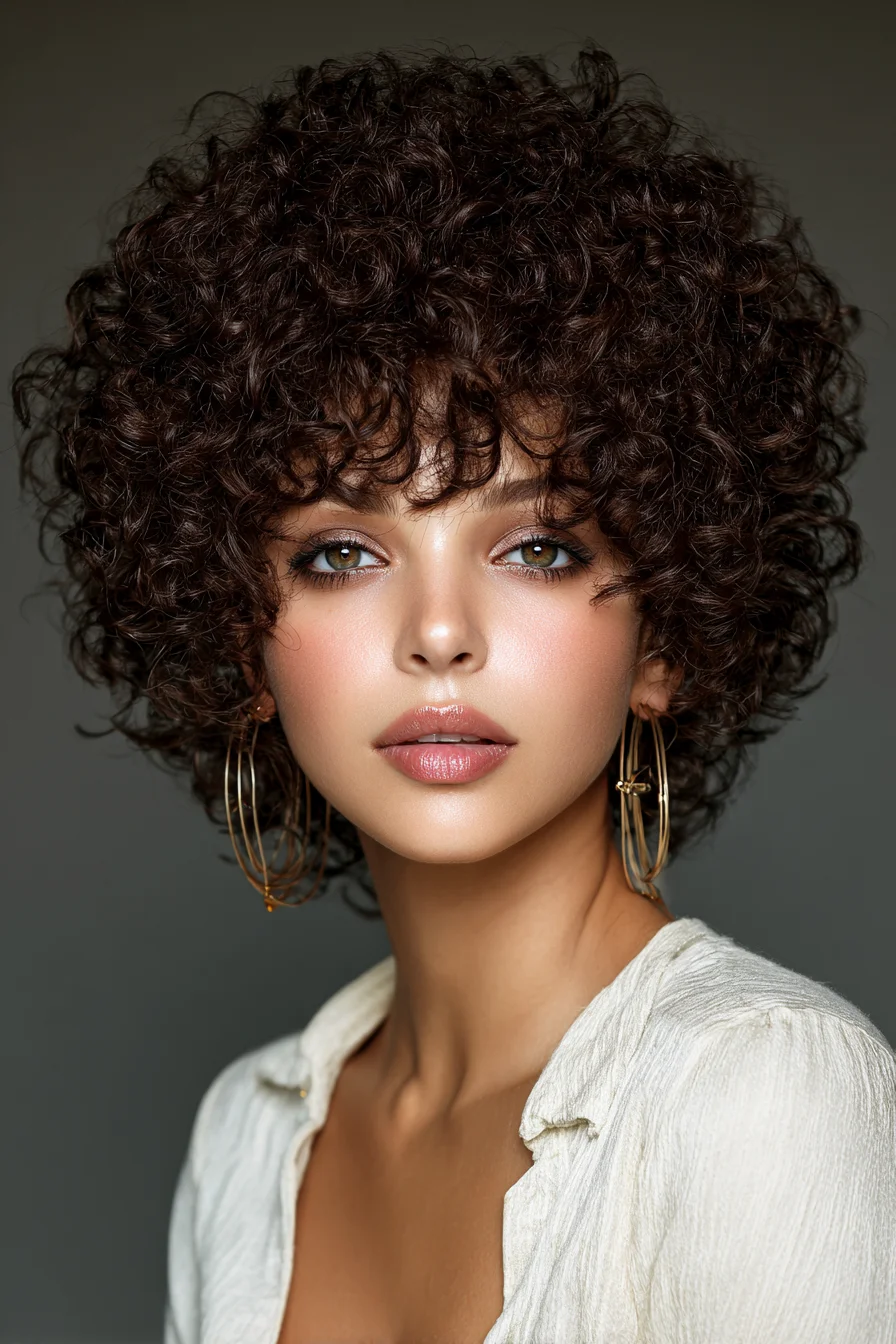 Short Voluminous Curly Bob with Curly Fringe — Defined Natural Ringlets