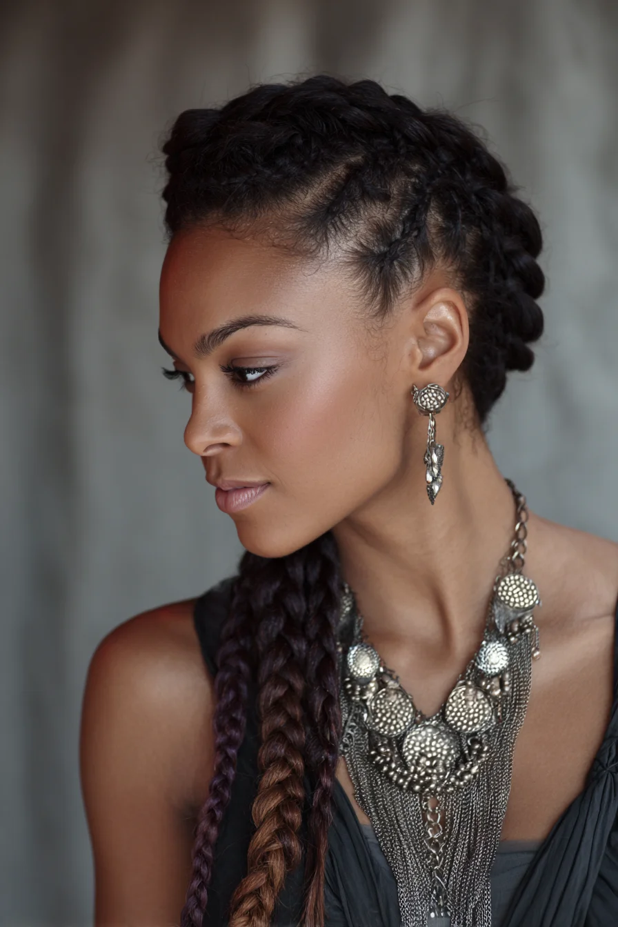 Side Feed‑In Cornrows Flowing into Long Braids — Protective Style