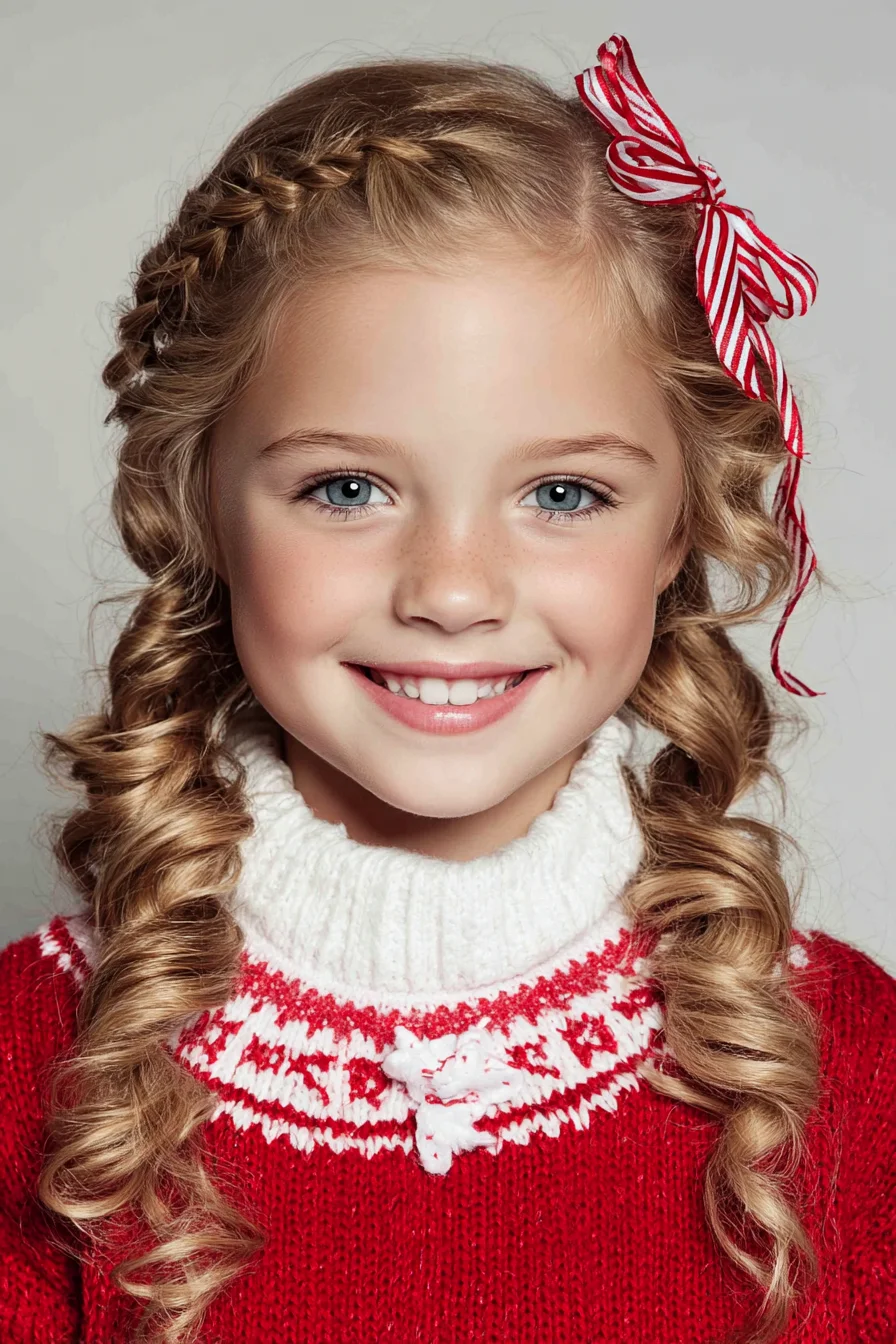 Side Twisted Braids with Ribbon and Spiral Curls