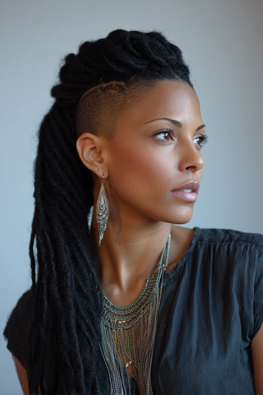 Side Undercut with High Faux Locs Ponytail — Textured / Type 4 Hair